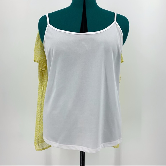 Jacob Short Sleeve Yellow and White Sheer Blouse with White Camisole, Large - Picture 14 of 16